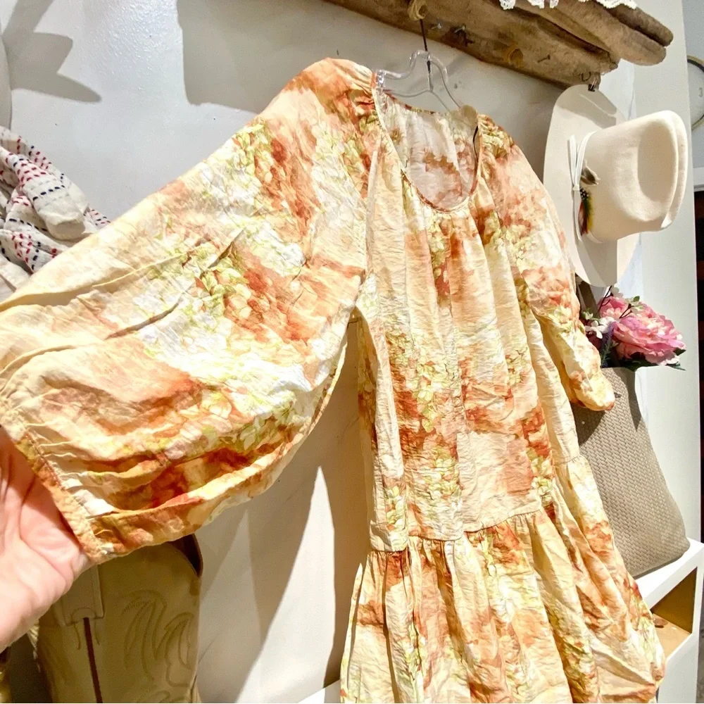 Gorgeous Ballon sleeves boho doll dress w floral gardenia shabby chic vacay vibe - Picture 5 of 8